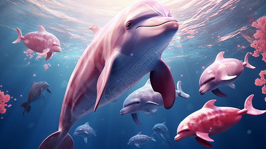 海洋中的海豚群图片