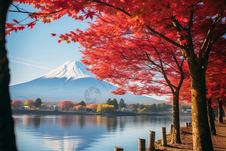 秋天湖边秋天的景色背景