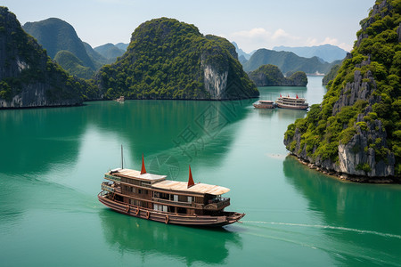 夏季湖面上的游船图片