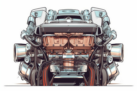 汽车电子汽车发动机结构图插画