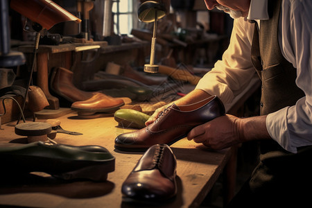 手工工作室中的鞋匠图片