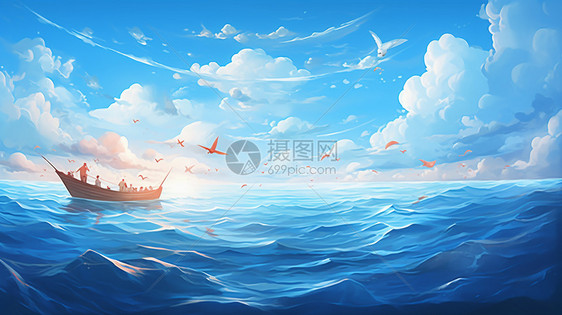 蓝色天空海洋图片