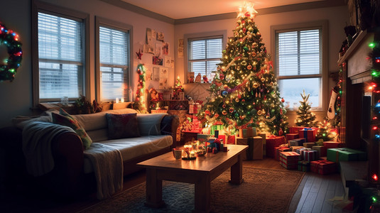 圣诞节时的室内装饰背景图片