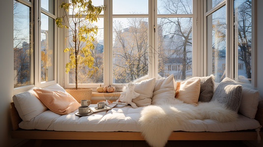 温馨的客厅窗户北欧风高清图片