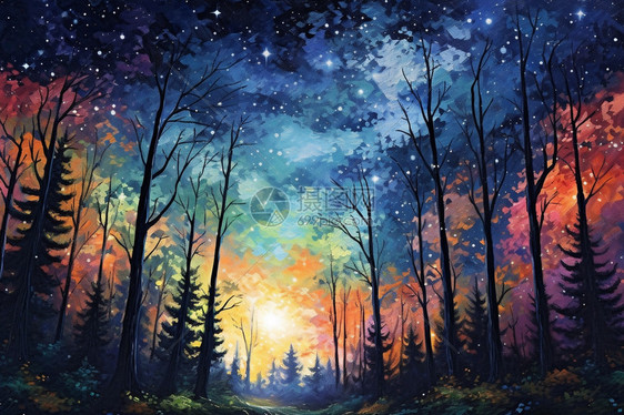 星空下的静谧森林图片
