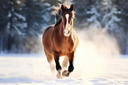 雪中奔跑的马匹高清图片