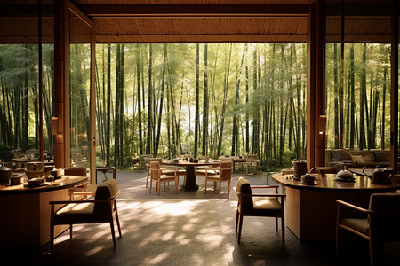 窗外的风景新中式茶馆的宁静环境背景