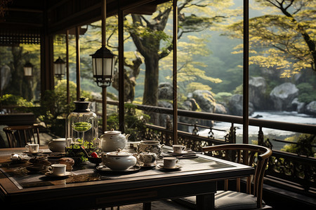 竹林环绕的茶馆图片