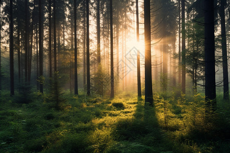 阳光照耀下的森林图片