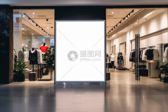 服装店入口的空白广告牌图片