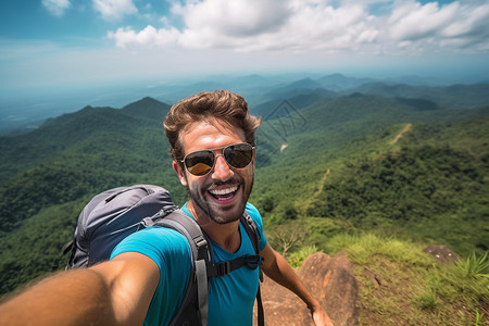 旅行 背包山顶的男子背景