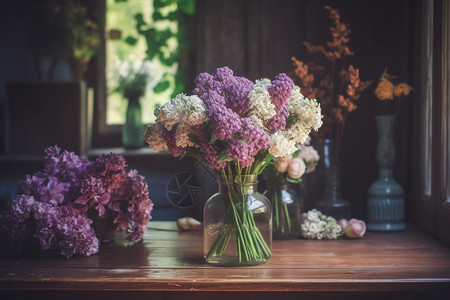 花瓶中的丁香花图片