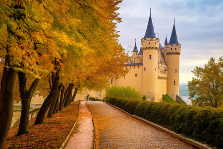 秋天的古堡背景图片