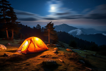山顶露营的帐篷背景图片