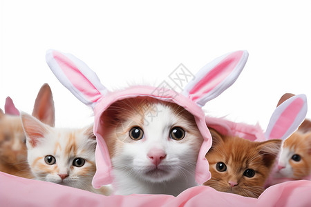 戴兔耳朵帽子的小猫背景图片