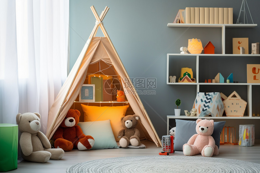 小熊帐篷儿童房图片