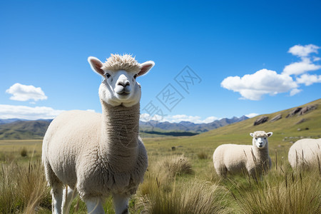 草原上放牧的羊驼图片