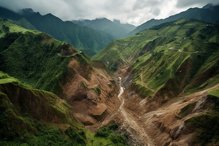 山体滑坡的山谷图片