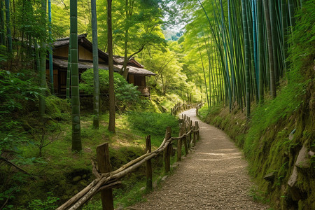 竹林里的小屋图片