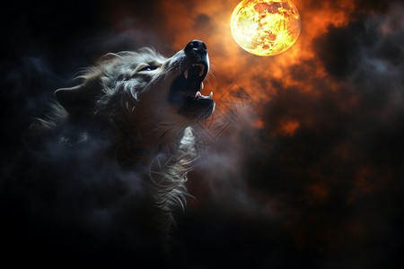 对着月亮咆哮的狼背景图片