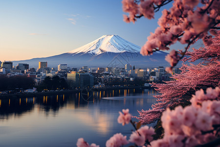 樱花树富士山图片