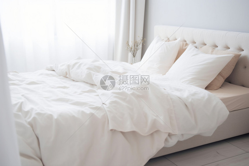 现代卧室的白色床品四件套图片