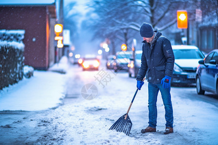 户外除雪的男子图片