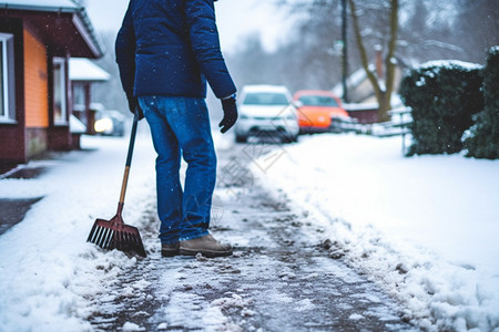 下雪天户外除雪的男子背景图片