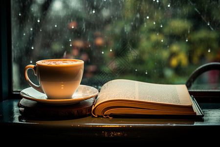 悠闲的雨中咖啡图片