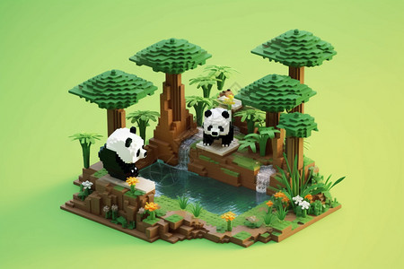 树林下的玩具熊猫图片