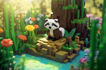 竹林中的玩具熊猫图片