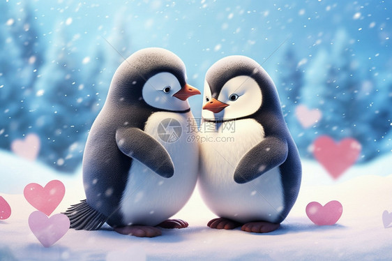 雪中依偎取暖的企鹅图片
