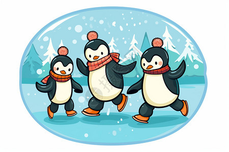 滑冰的企鹅卡通形象图片