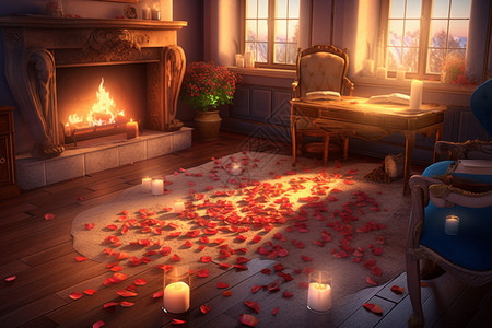 地板浪漫的玫瑰花瓣图片