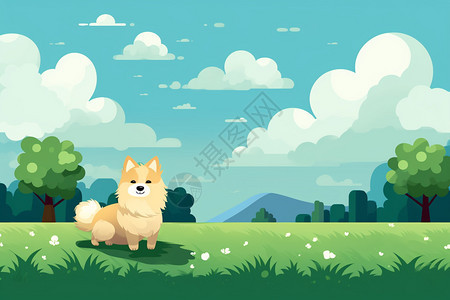 草地上的狗狗艺术插图图片