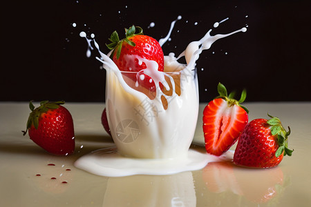 新鲜的草莓牛奶图片