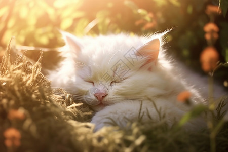 草地上打瞌睡的小猫咪背景图片
