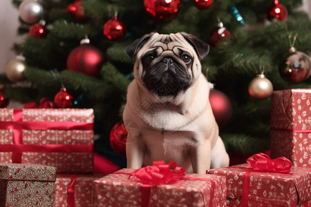 圣诞节家中的小狗背景图片