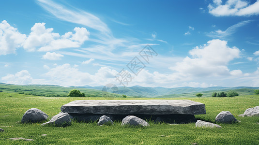 绿草地上的石桌高清图片