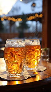 玻璃杯中的冷冻啤酒图片