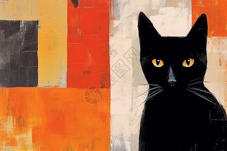绘画的黑色猫咪背景图片
