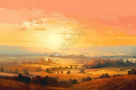 金色日落的乡村景观图片