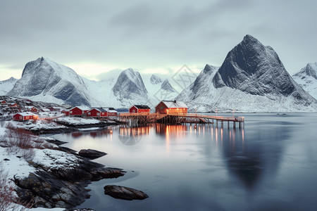 欧洲雪山村庄的美丽景观图片