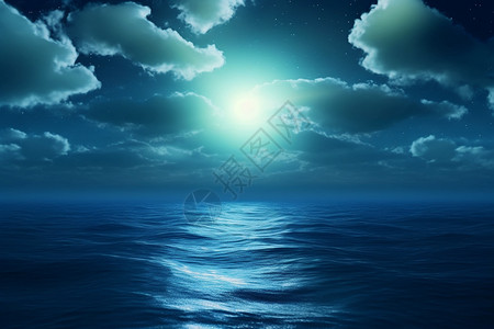 海月亮夜晚海面上的海平线景观设计图片