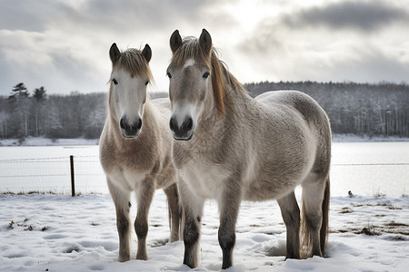 雪地上的马匹图片