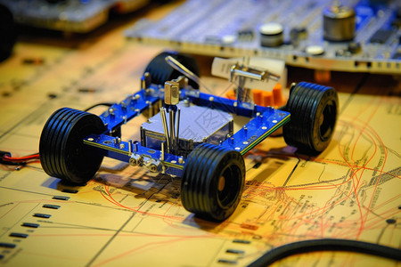 金属玩具制作的编程机器人背景