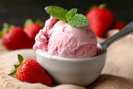 夏季凉爽的草莓冰淇淋背景图片