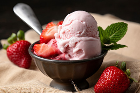冰凉爽口的草莓冰淇淋背景图片