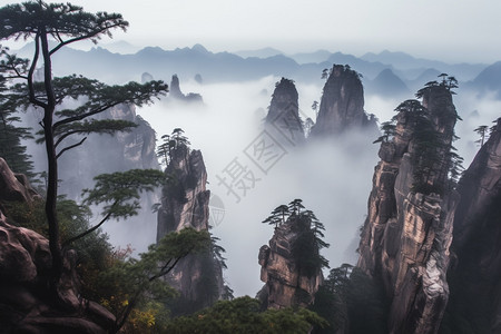 布满薄雾的山峰图片