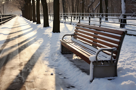 下雪天公园的椅子图片